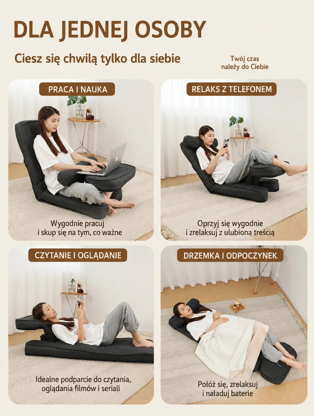 Ergonomiczna Sofa Lazydesk do pracy zdalnej i oglądania TV
