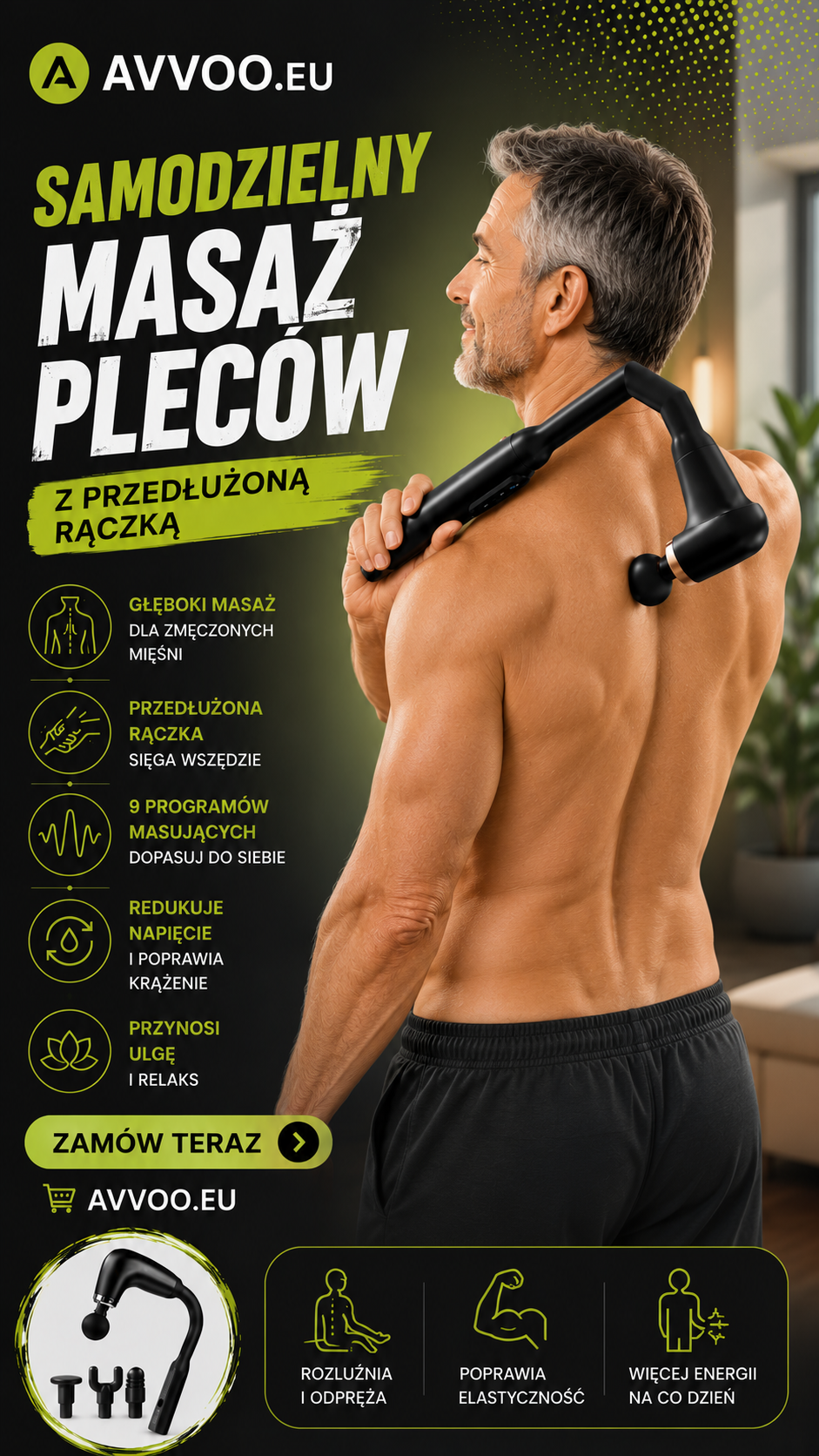 Masażer elektryczny do pleców, nóg, relaksu z przedłużoną rączką