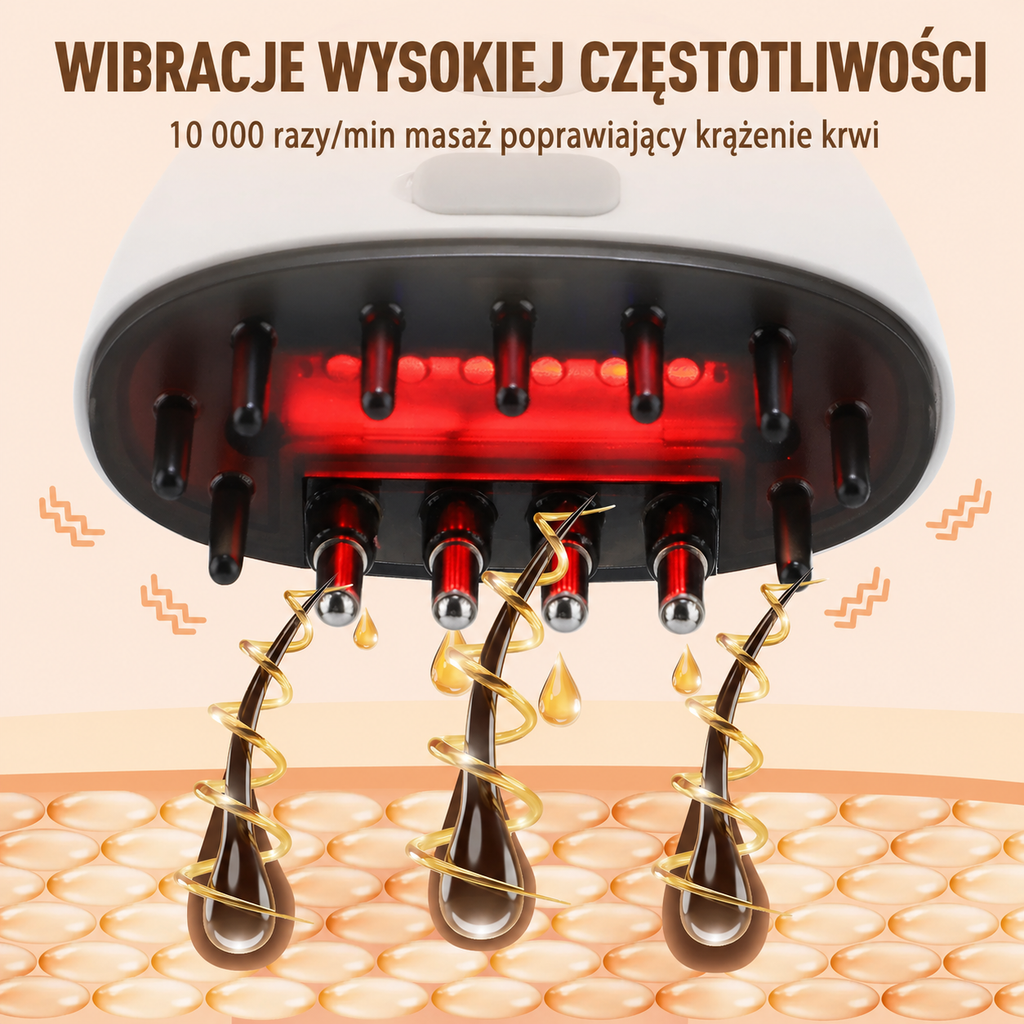 Elektryczny Aplikator-Masażer do Skóry Głowy z Czerwonym Światłem – Przeciw Wypadaniu Włosów