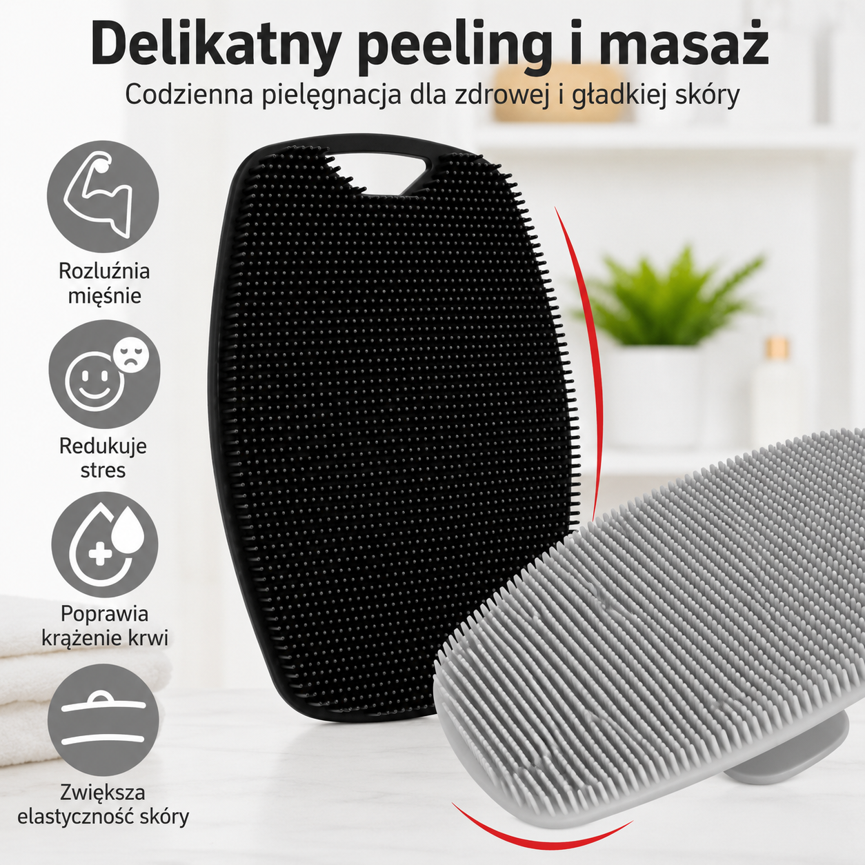 Miękka silikonowa szczotka do peelingu. Ręczny masażu ciała