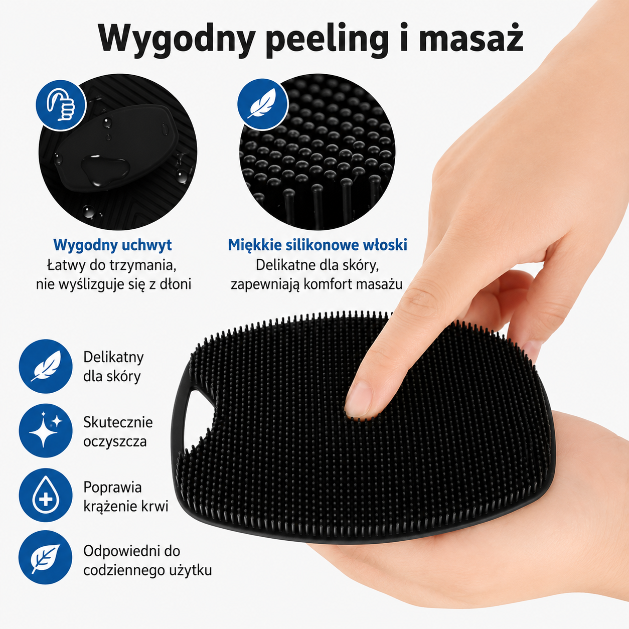 Miękka silikonowa szczotka do peelingu. Ręczny masażu ciała