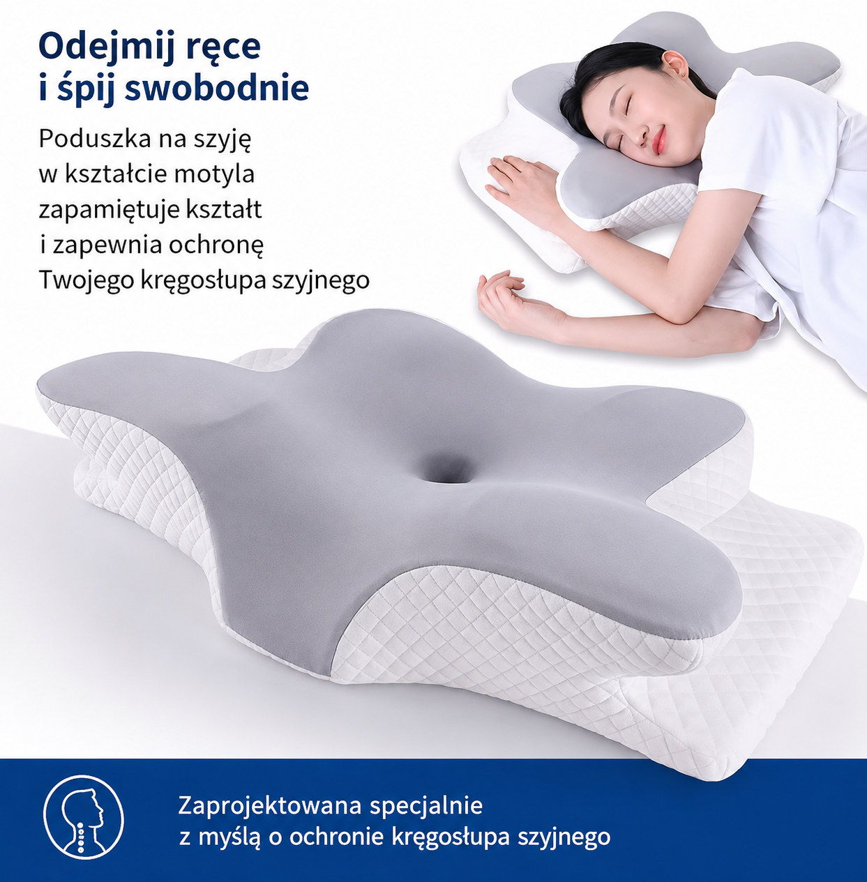 Poduszka ortopedyczna z pianki Memory, ergonomiczna, na ból karku i szyi, profilowana, podtrzymująca
